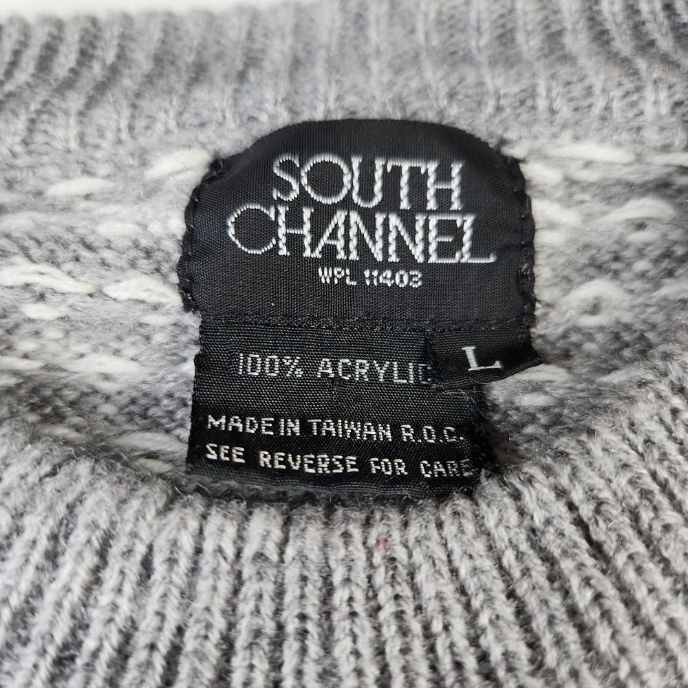 South Channel Vintage 90s Mens Acrylic Sweater Geometric Snowflake Grey Large - Picture 3 of 6